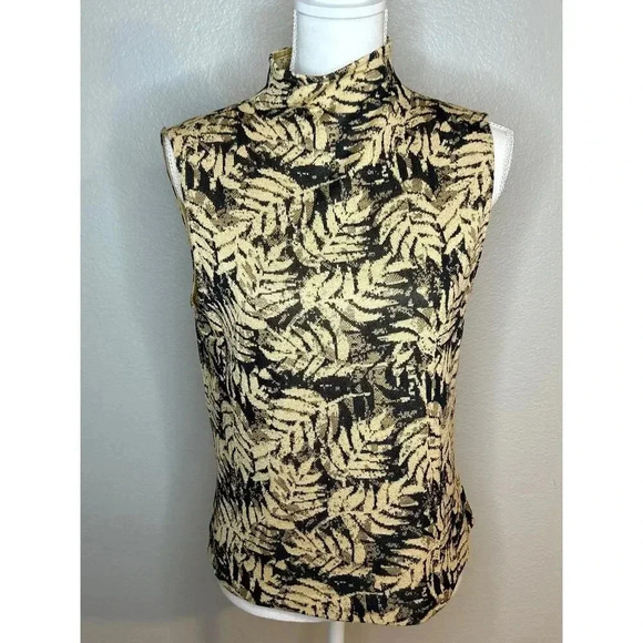 St. John black and camel mock neck sleeveless top with zipper back size M - Picture 1 of 10
